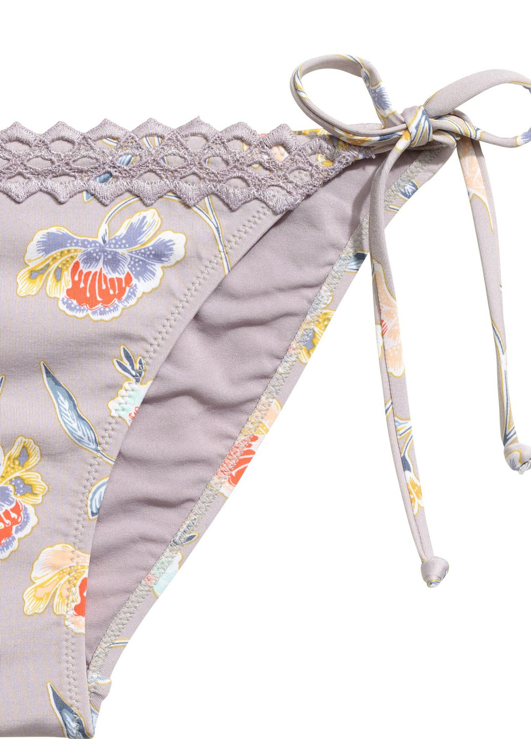 Светло-серые плавки бикини на завязках с цветочным принтом H&M