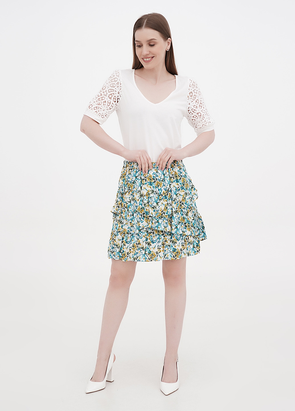 Белая кэжуал цветочной расцветки юбка Orsay клешированная