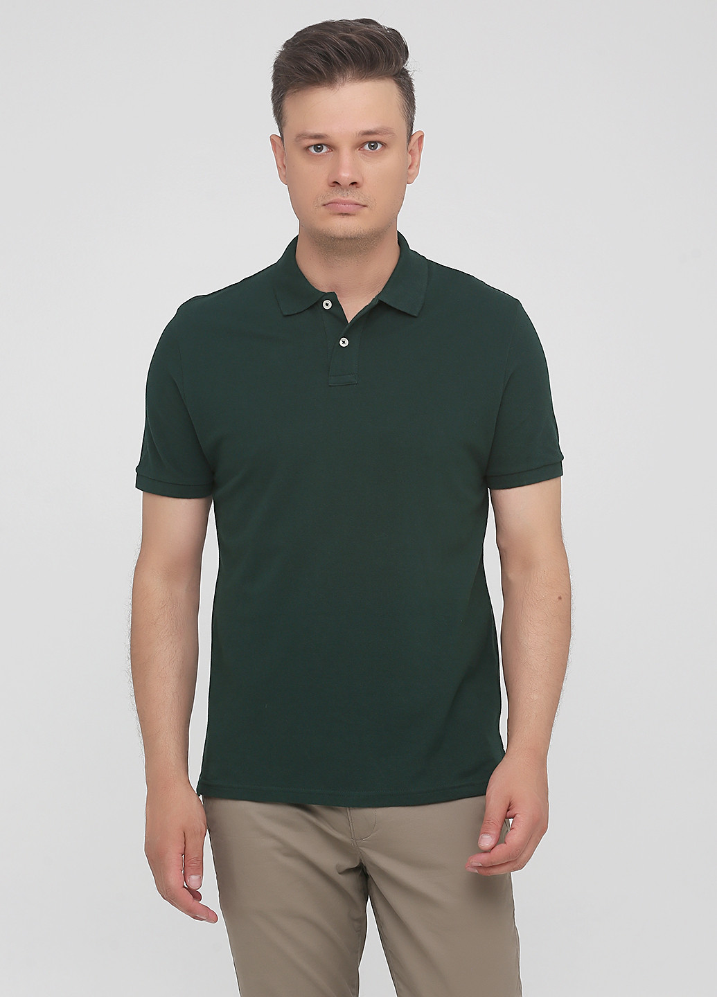 Темно-зеленая футболка-поло для мужчин C&A однотонная