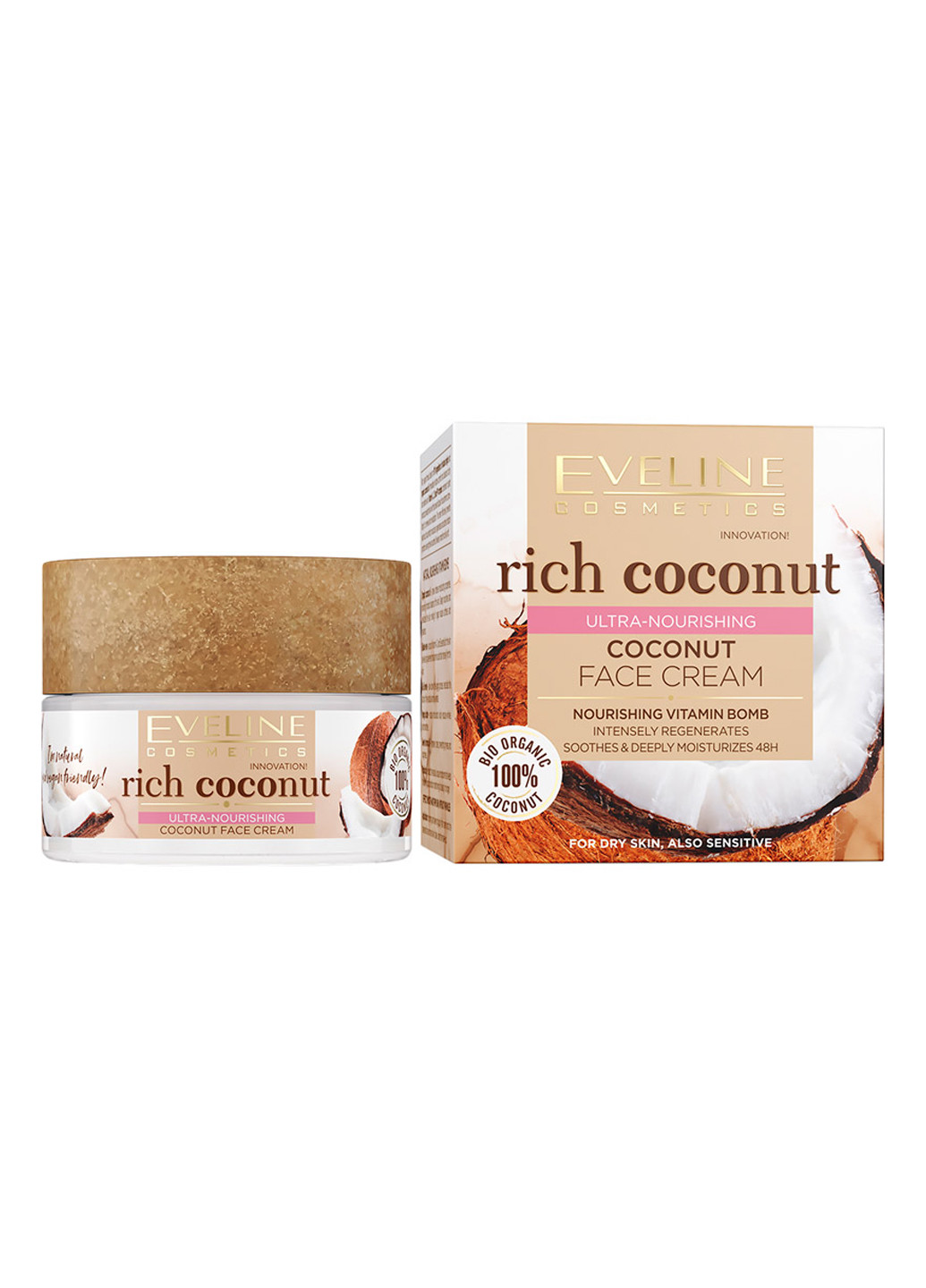 Мультипоживний кокосовий крем для лиця для сухої та чутливої шкіри серія rich coconut, 50 мл Eveline Cosmetics 5903416030249 (256234150)
