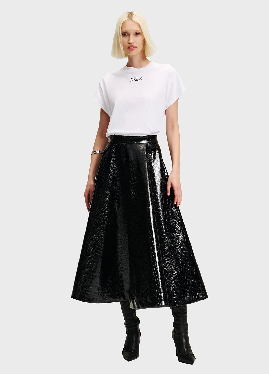 Черная кэжуал, вечерний однотонная юбка Karl Lagerfeld клешированная