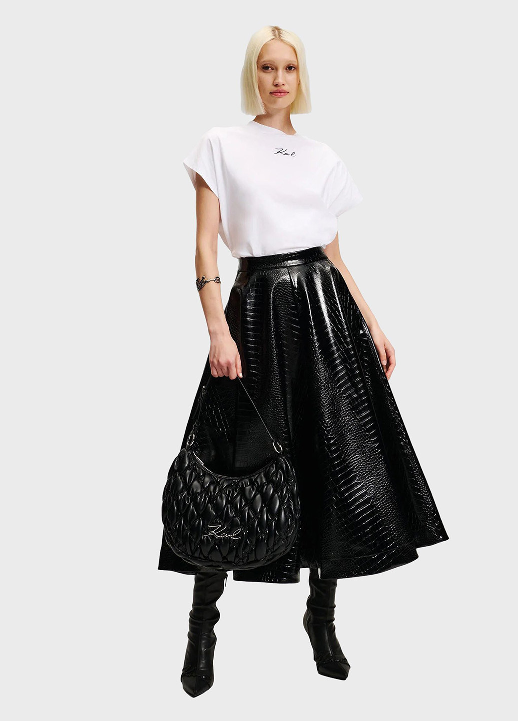 Черная кэжуал, вечерний однотонная юбка Karl Lagerfeld клешированная