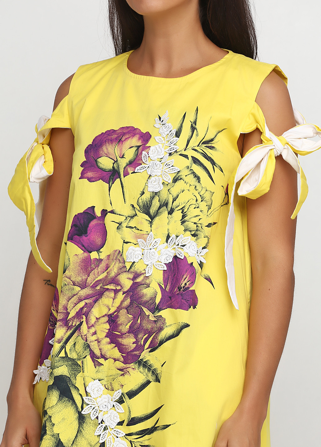Желтое кэжуал платье оверсайз Arizona с цветочным принтом
