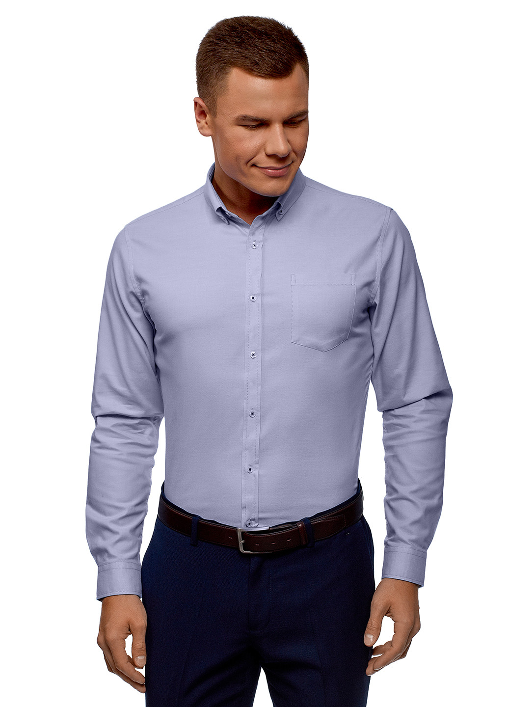 Бледно-лиловая кэжуал рубашка однотонная Oodji с длинным рукавом