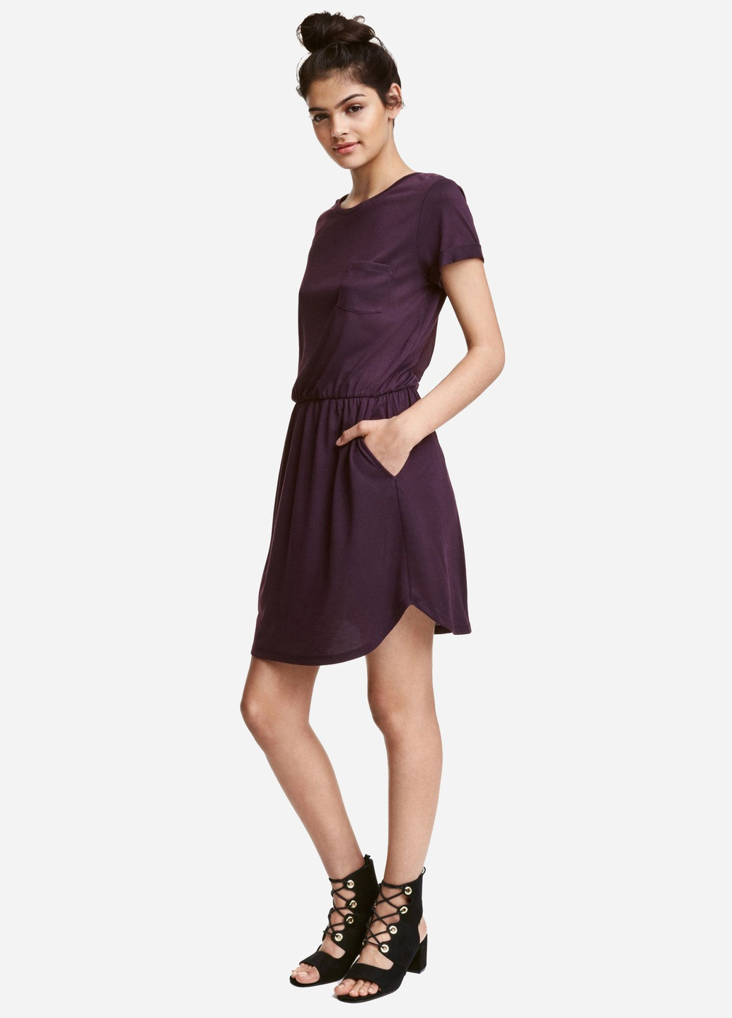 Темно-фиолетовое кэжуал платье H&M однотонное