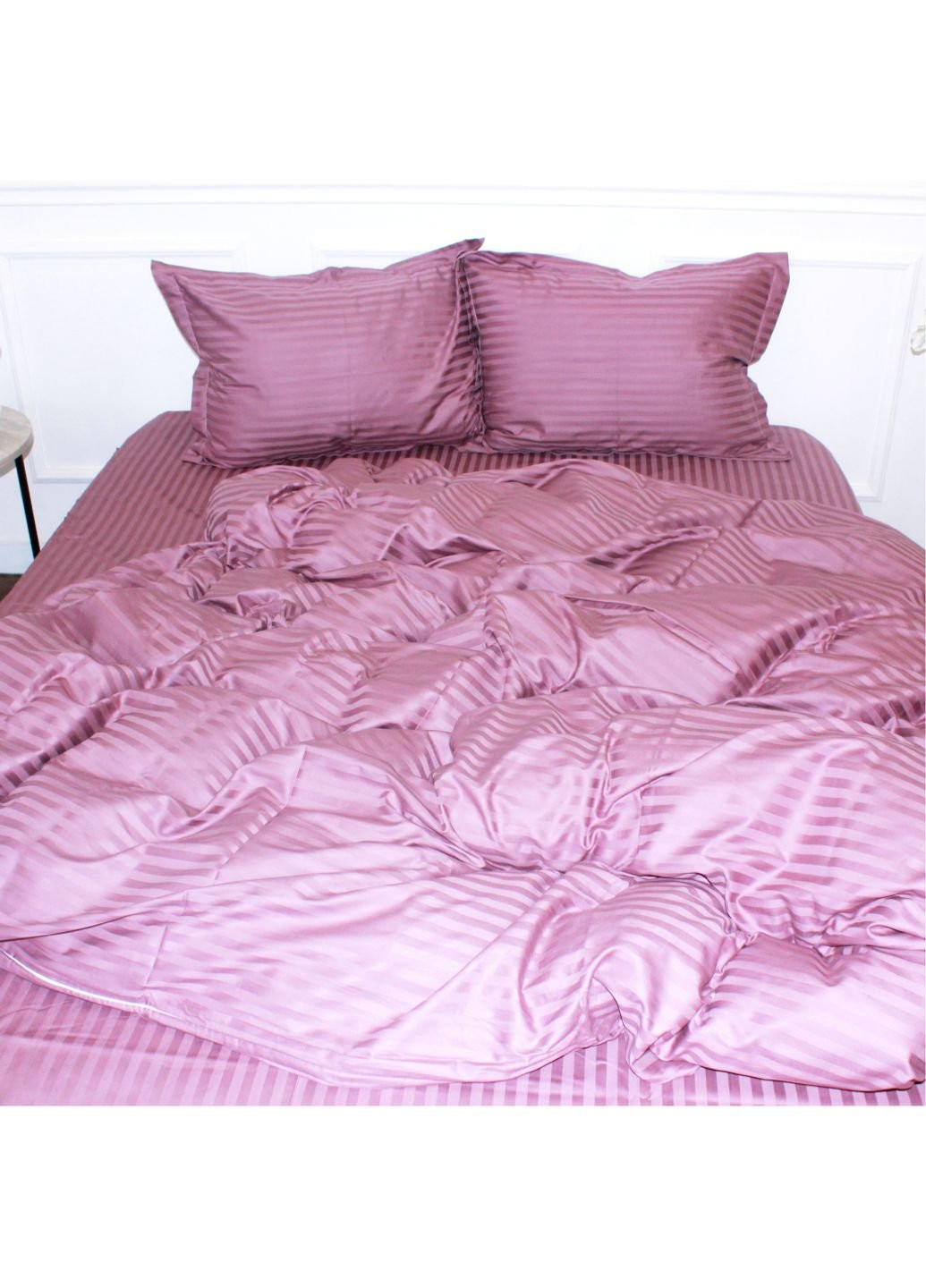 Постельное белье Satin Stripe 30-0008 Smoky Pink 160х220 полуторный Евро (2200005250280) Mirson (254072623)