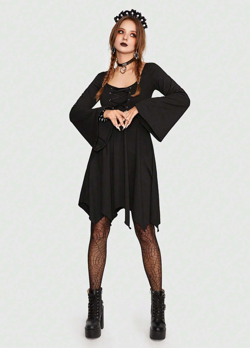 Черное кэжуал платье клеш Romwe однотонное