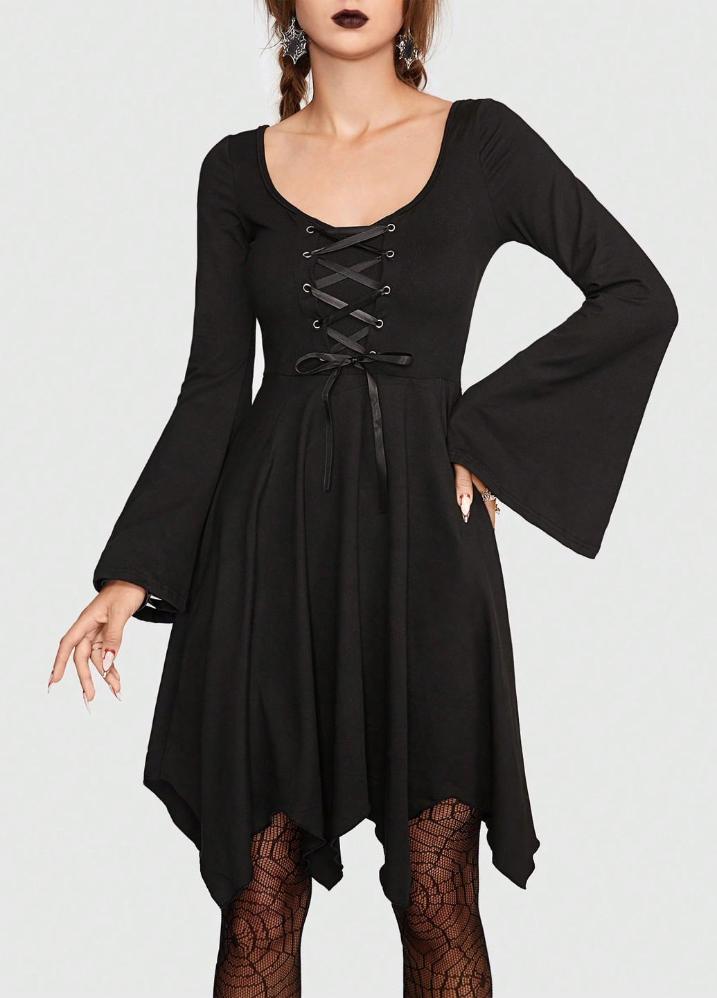 Черное кэжуал платье клеш Romwe однотонное