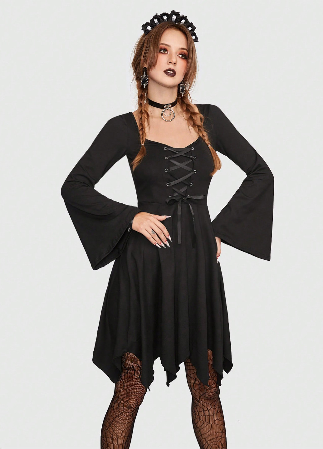 Черное кэжуал платье клеш Romwe однотонное