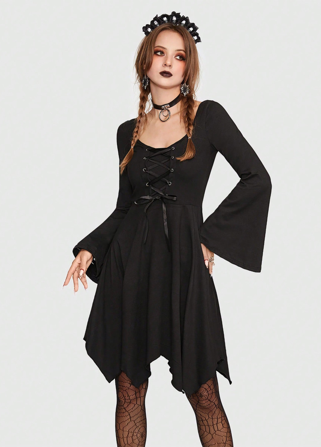 Черное кэжуал платье клеш Romwe однотонное