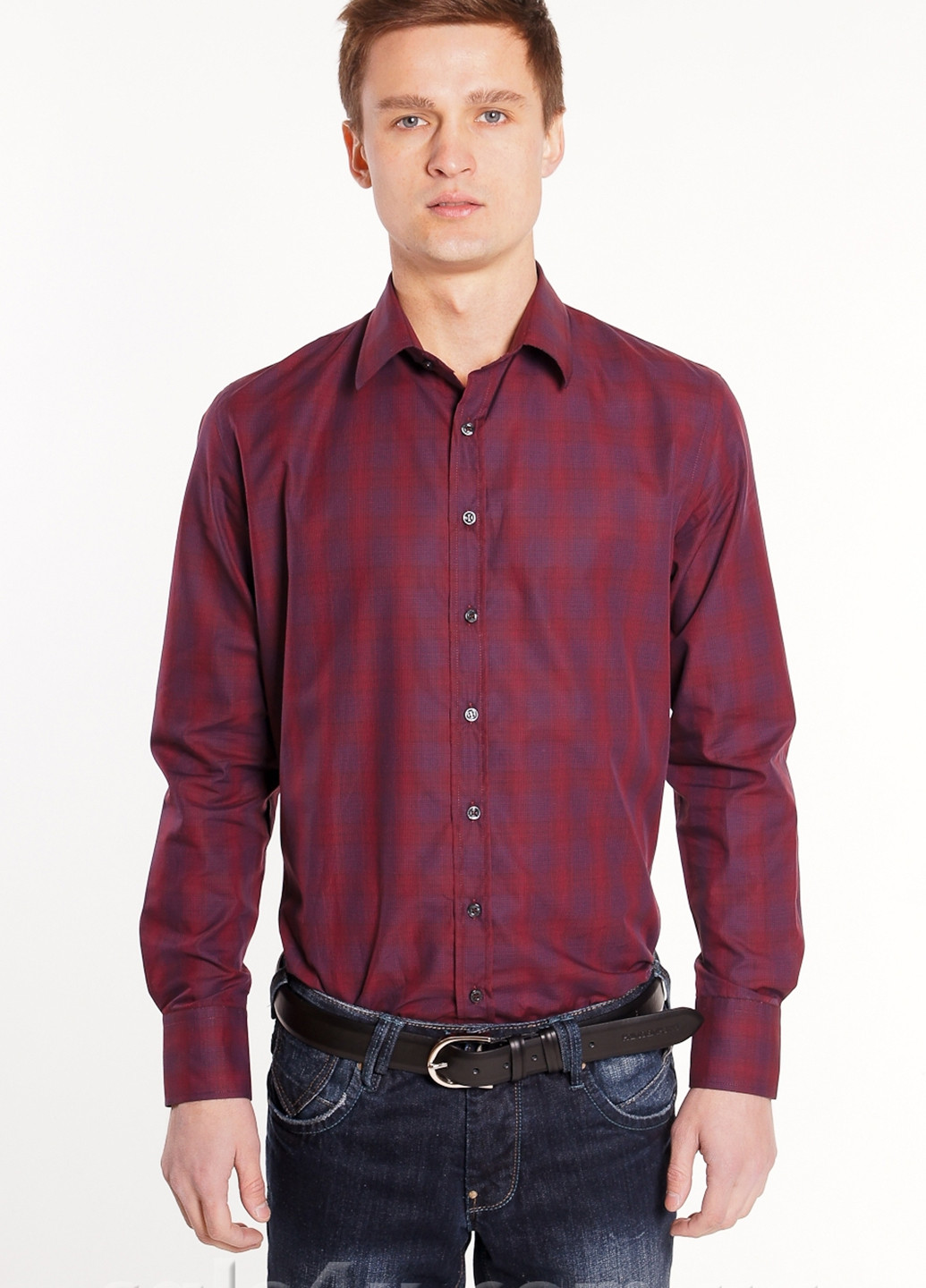 Бордовая кэжуал рубашка в клетку Primo Emporio