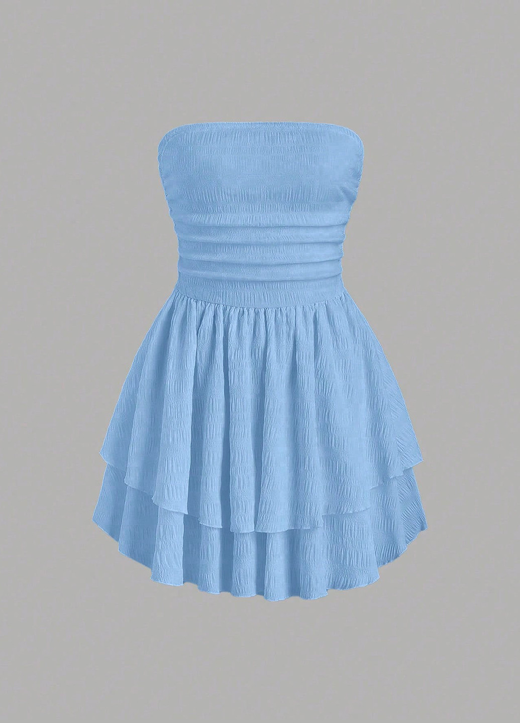 Блакитна кежуал сукня бандо, з відкритими плечима, з спідницею-сонце SHEIN однотонна