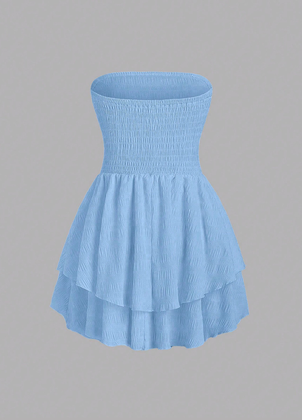 Блакитна кежуал сукня бандо, з відкритими плечима, з спідницею-сонце SHEIN однотонна