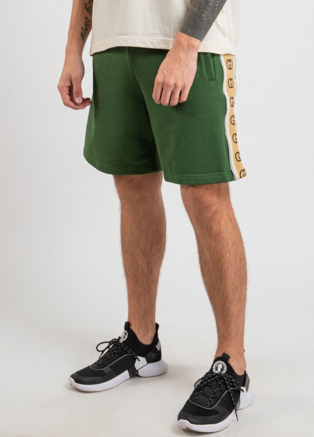Зеленые хлопковые шорты с лампасами Gucci (251250449)