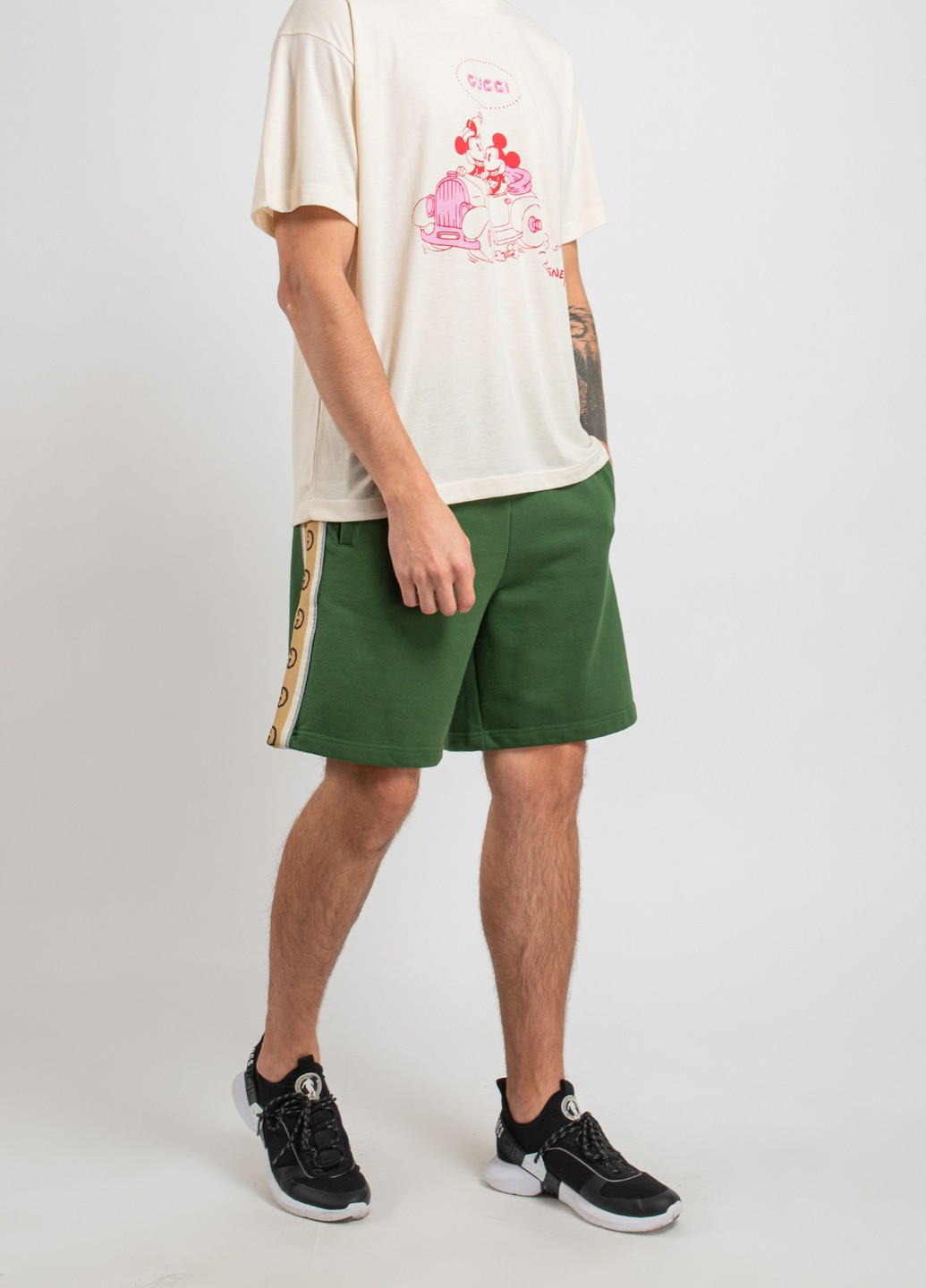 Зеленые хлопковые шорты с лампасами Gucci (251250449)
