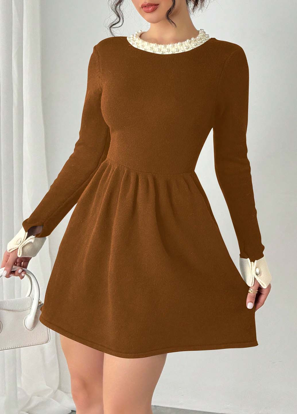 Коричнева кежуал сукня кльош SHEIN колор блок