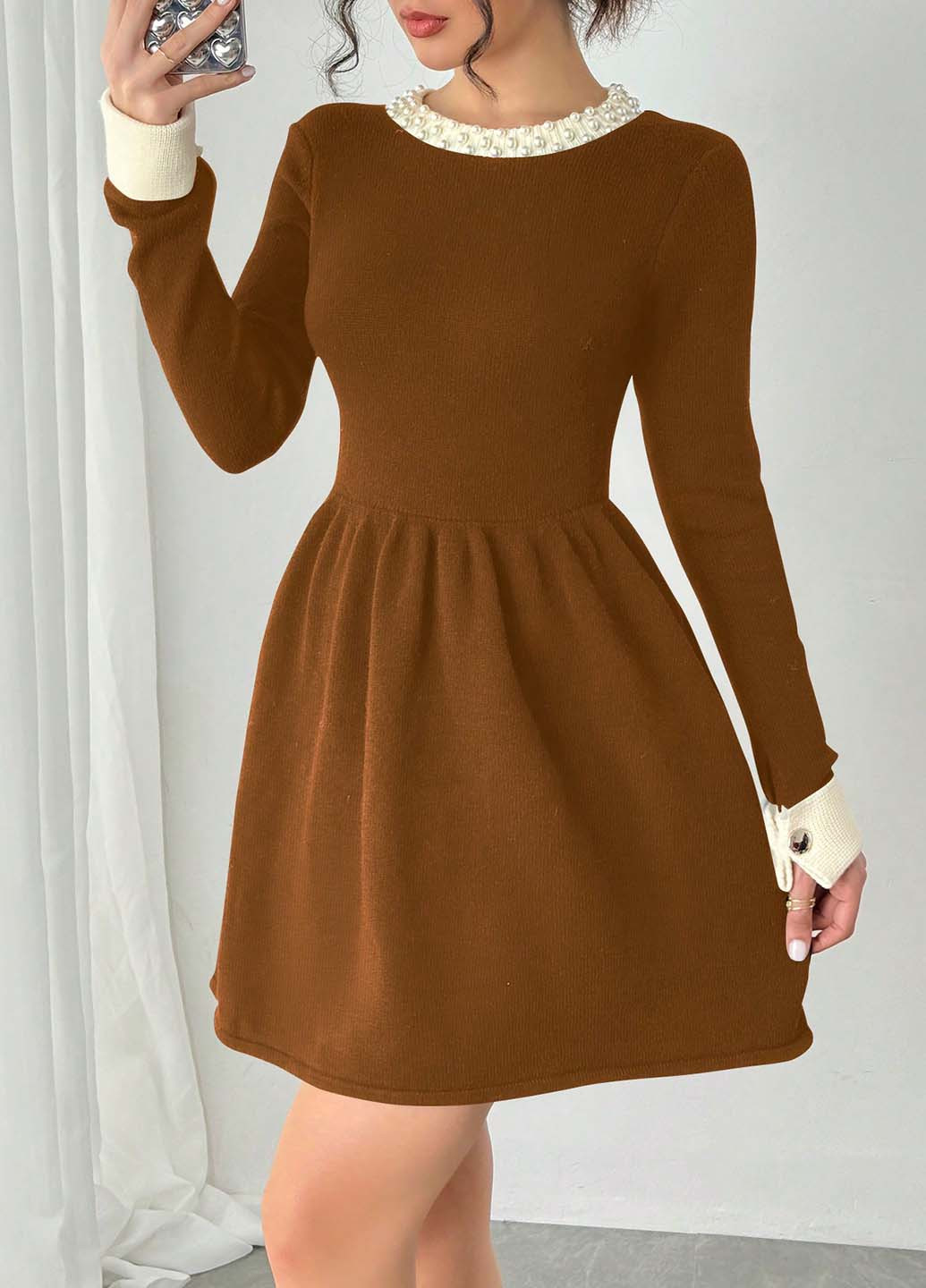Коричнева кежуал сукня кльош SHEIN колор блок