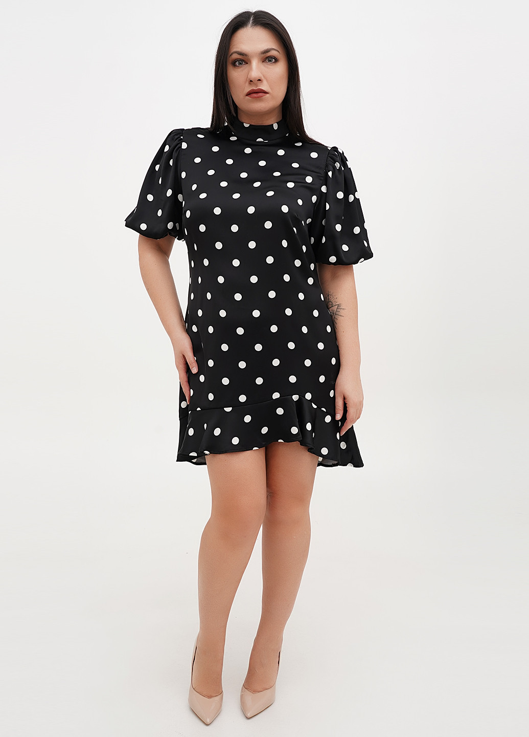 Черное кэжуал платье а-силуэт H&M в горошек