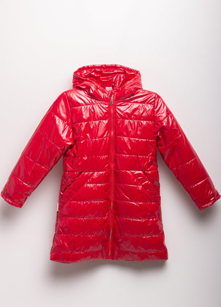 Красная демисезонная куртка длинная 22688 Одягайко