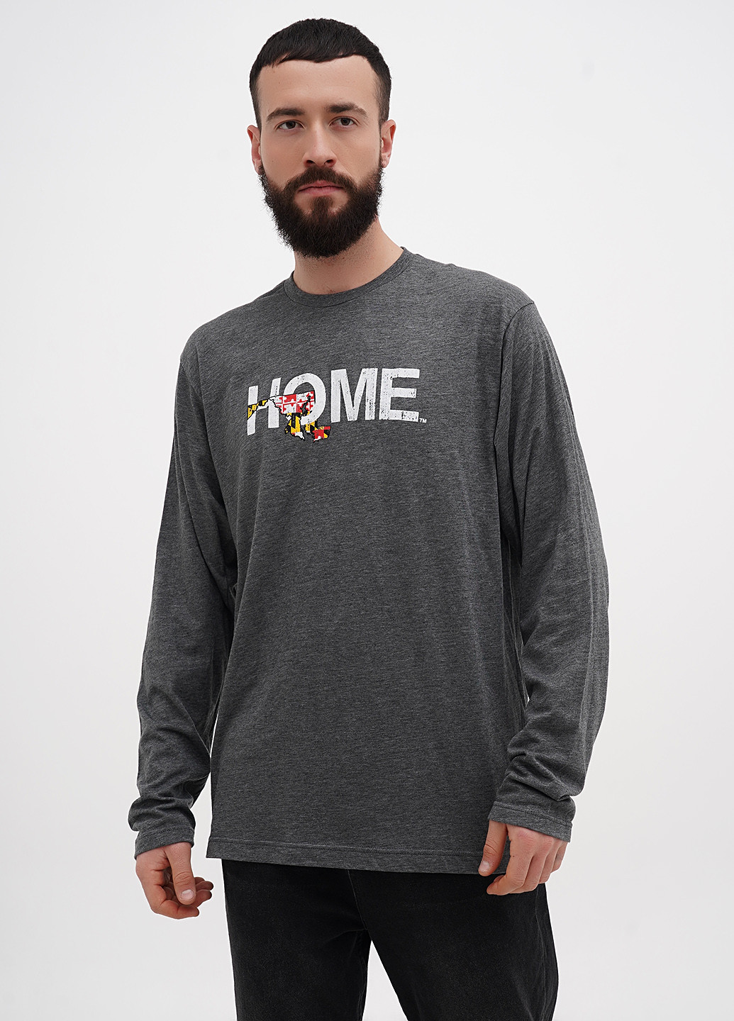 Серый демисезонный кэжуал лонгслив My State Threads с надписями