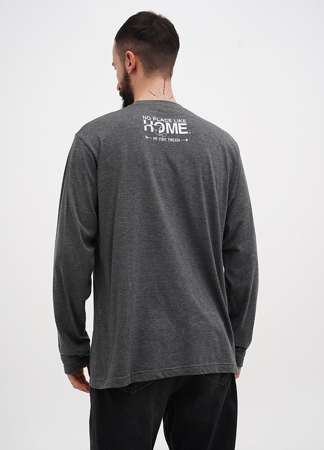 Серый демисезонный кэжуал лонгслив My State Threads с надписями