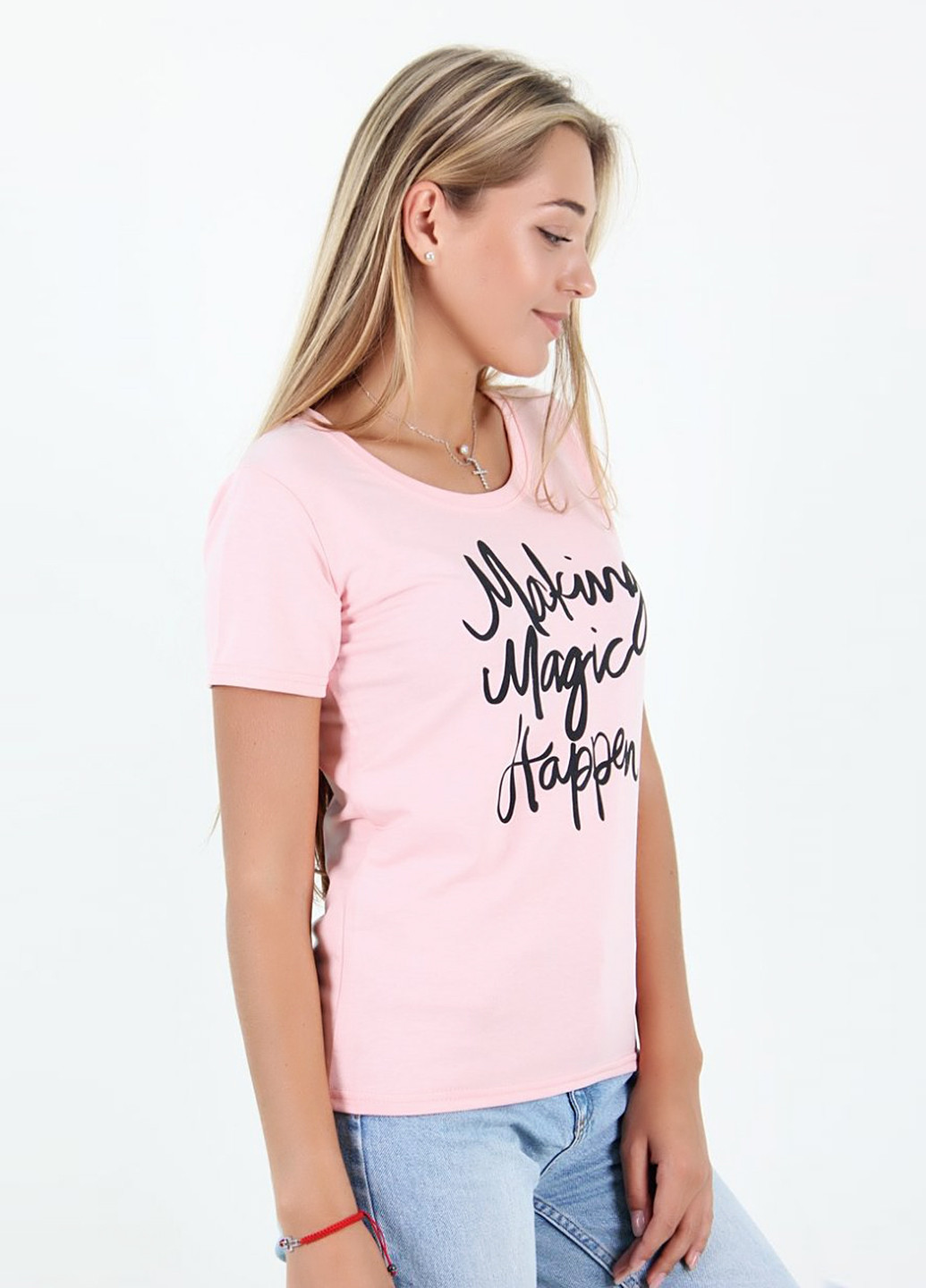 Розовая летняя футболка Miss Fashion
