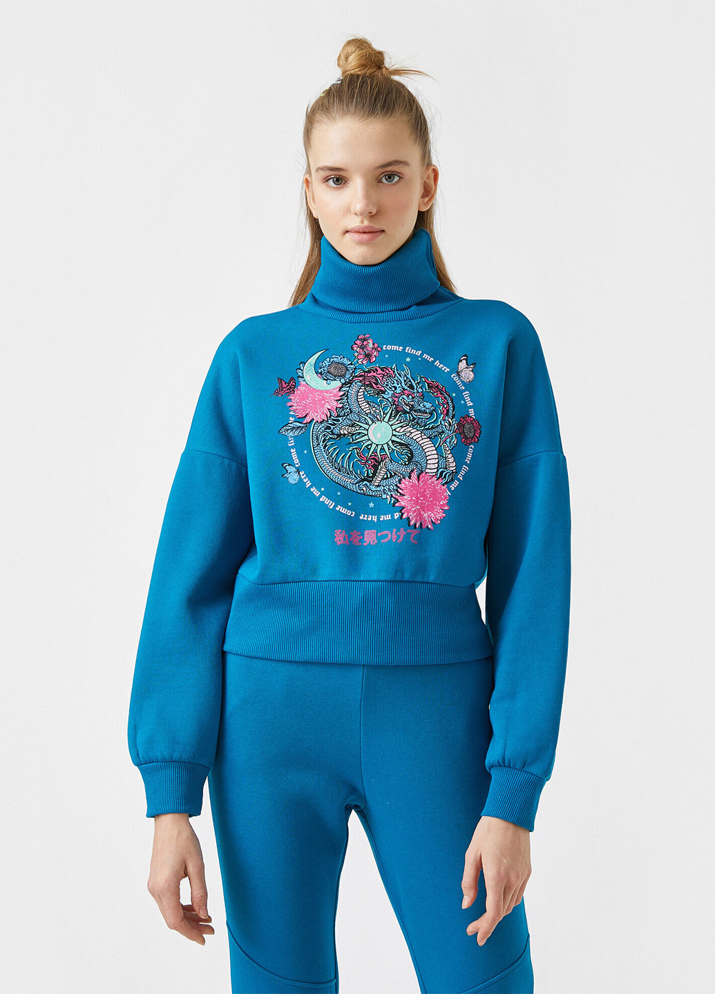 Синий свитшот KOTON цветочный без декора (252403951)