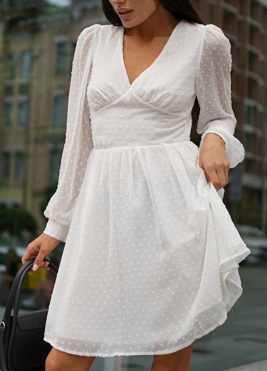 Белое кэжуал платье "" шифоновое romashka, белый, l 13555 Ромашка в горошек