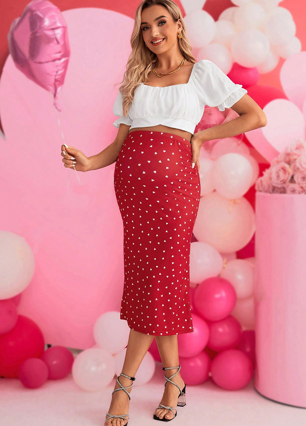 Комбинированный летний комплект для беременных (топ, юбка) SHEIN