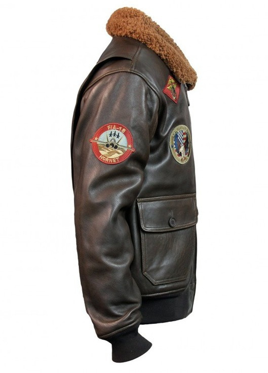 Коричневая демисезонная кожаная летная куртка offical signature series jacket topgun1 (black) Top Gun
