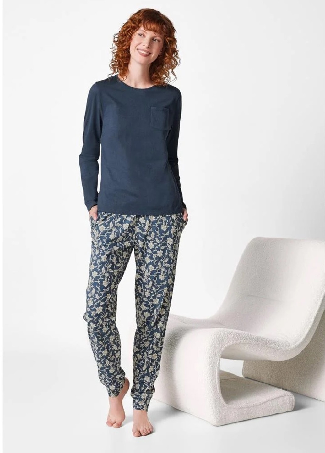 Серо-синяя всесезон пижама (лонгслив, брюки) лонгслив + брюки Esmara