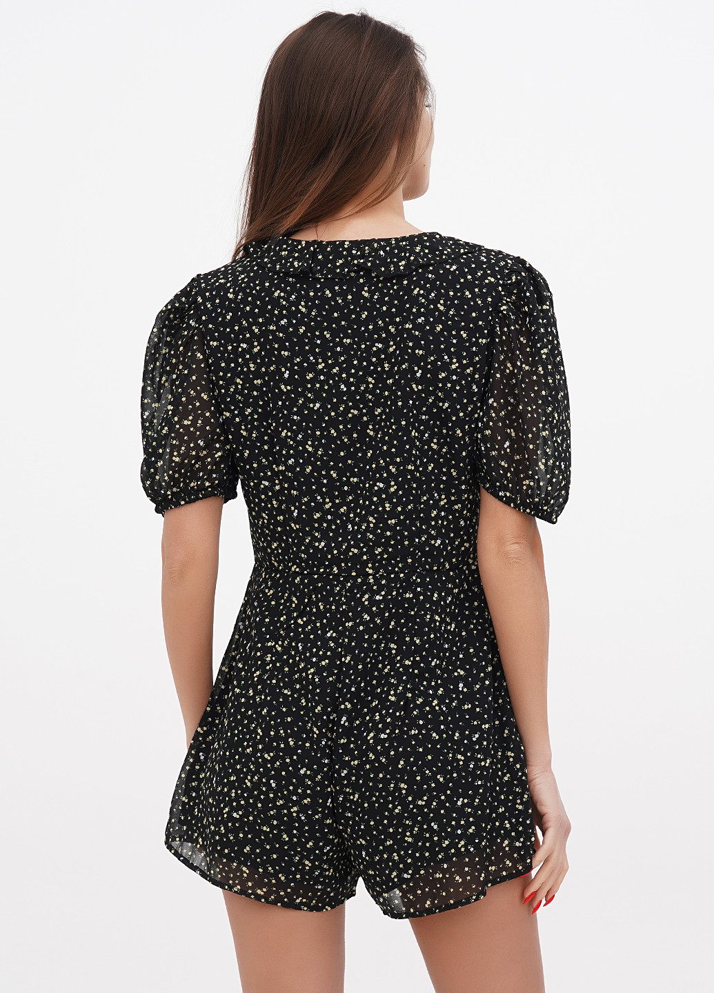 Комбинезон H&M комбинезон-шорты цветочный чёрный кэжуал полиэстер