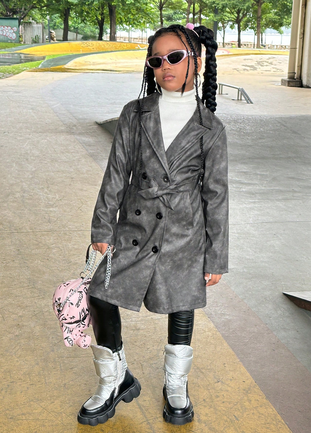 Сіре демісезонне Пальто двобортне SHEIN