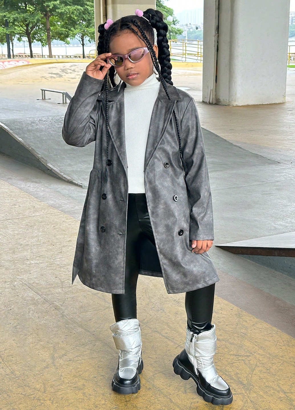 Сіре демісезонне Пальто двобортне SHEIN