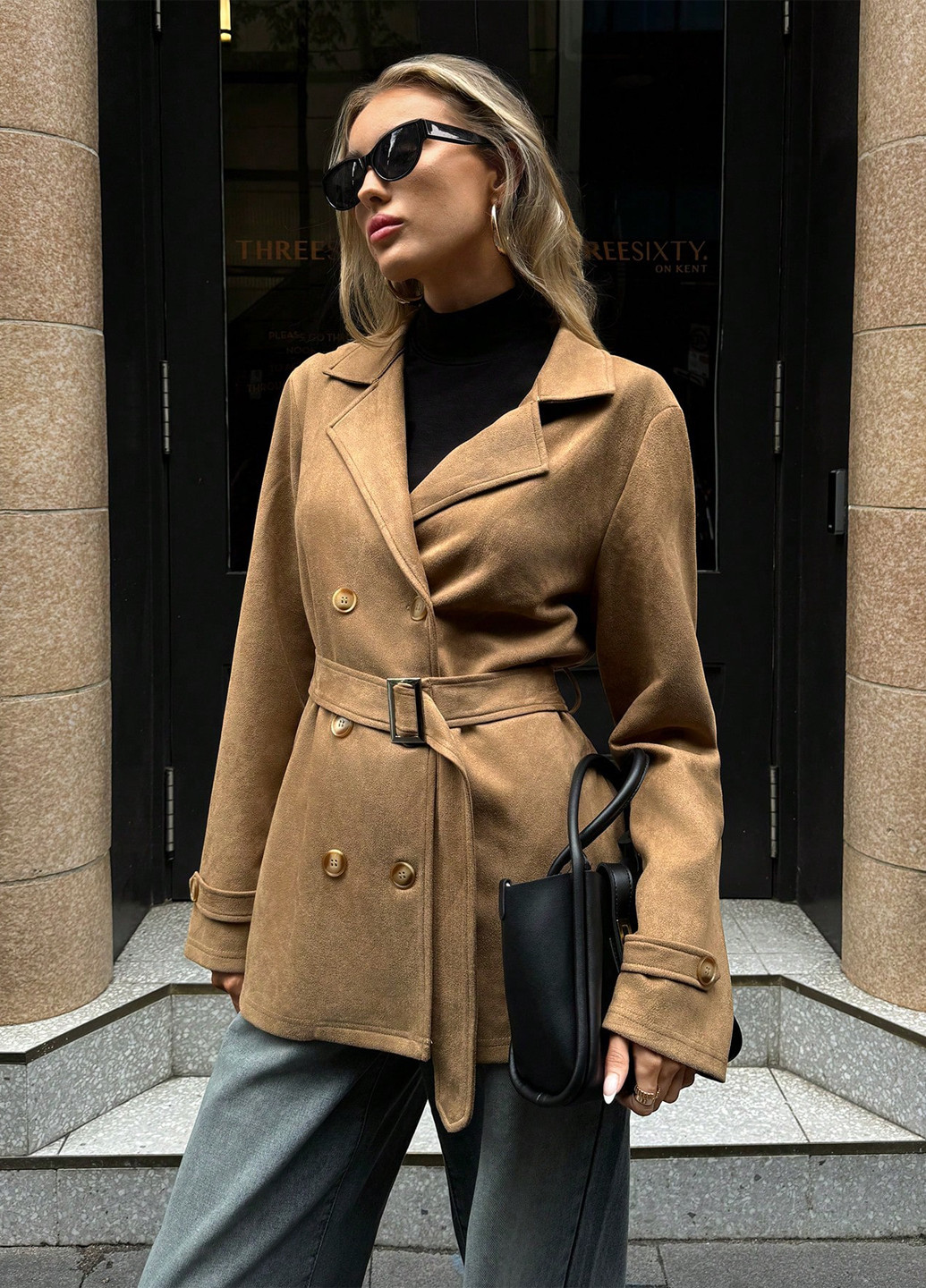 Светло-коричневое Кэжуал полупальто двубортное SHEIN однотонное