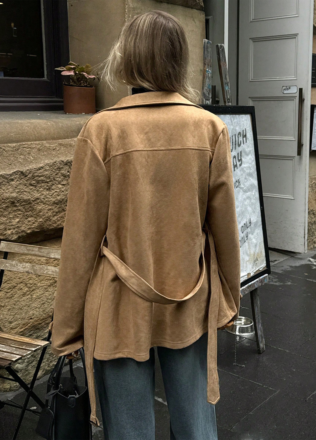 Светло-коричневое Кэжуал полупальто двубортное SHEIN однотонное