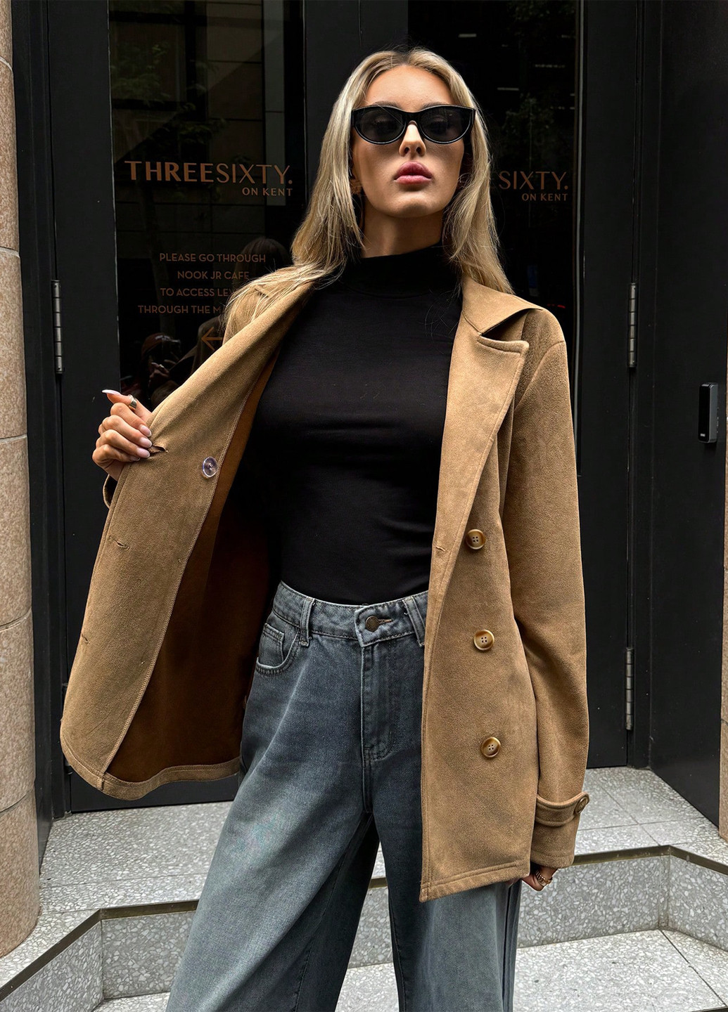 Светло-коричневое Кэжуал полупальто двубортное SHEIN однотонное