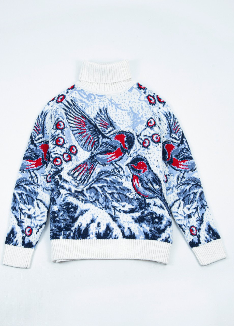 Білий зимовий светр жіночий білий зимовий з птахами Pulltonic Прямая