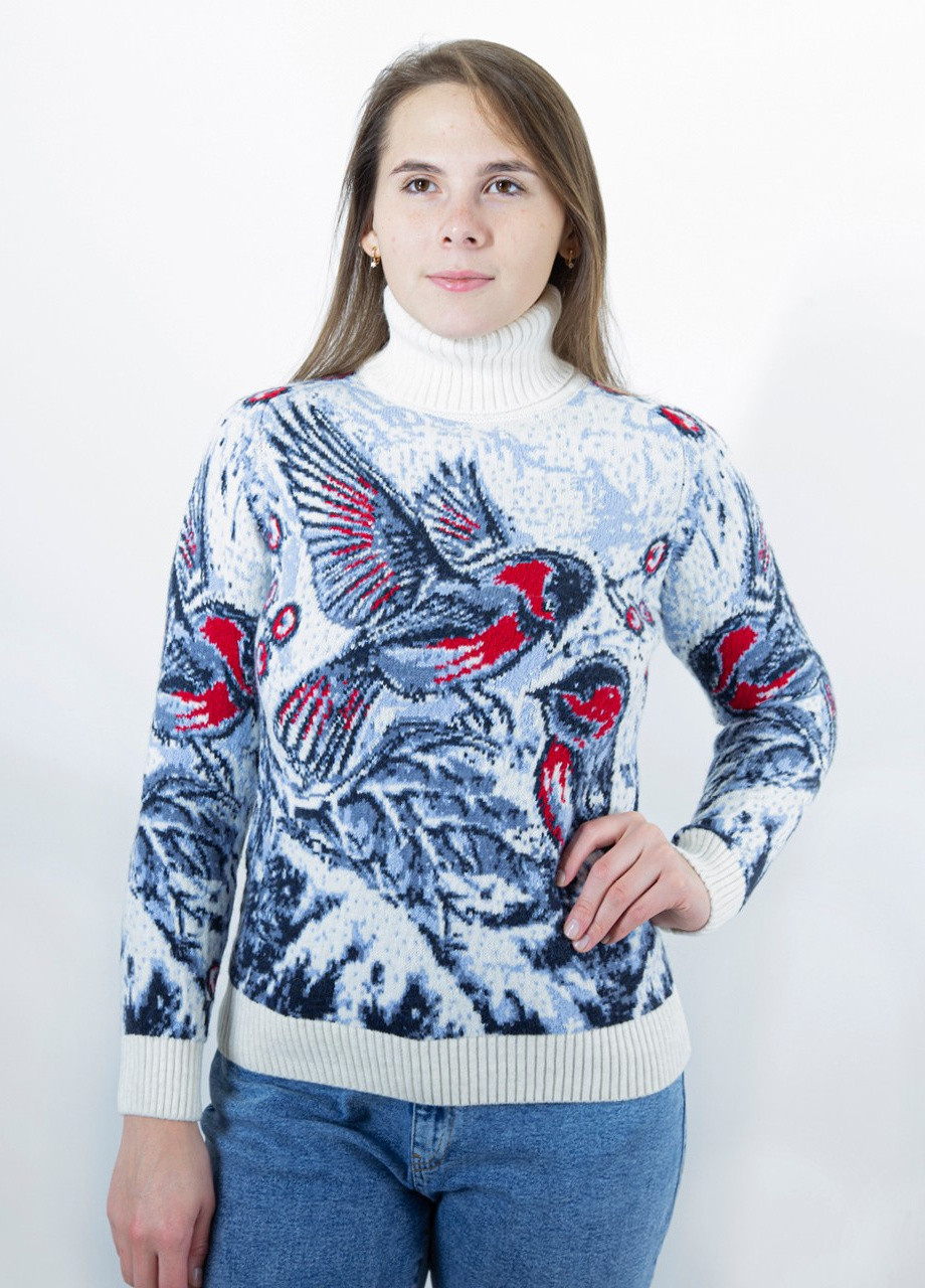 Білий зимовий светр жіночий білий зимовий з птахами Pulltonic Прямая