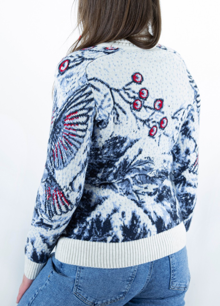 Білий зимовий светр жіночий білий зимовий з птахами Pulltonic Прямая