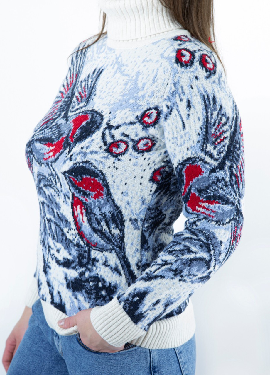 Білий зимовий светр жіночий білий зимовий з птахами Pulltonic Прямая