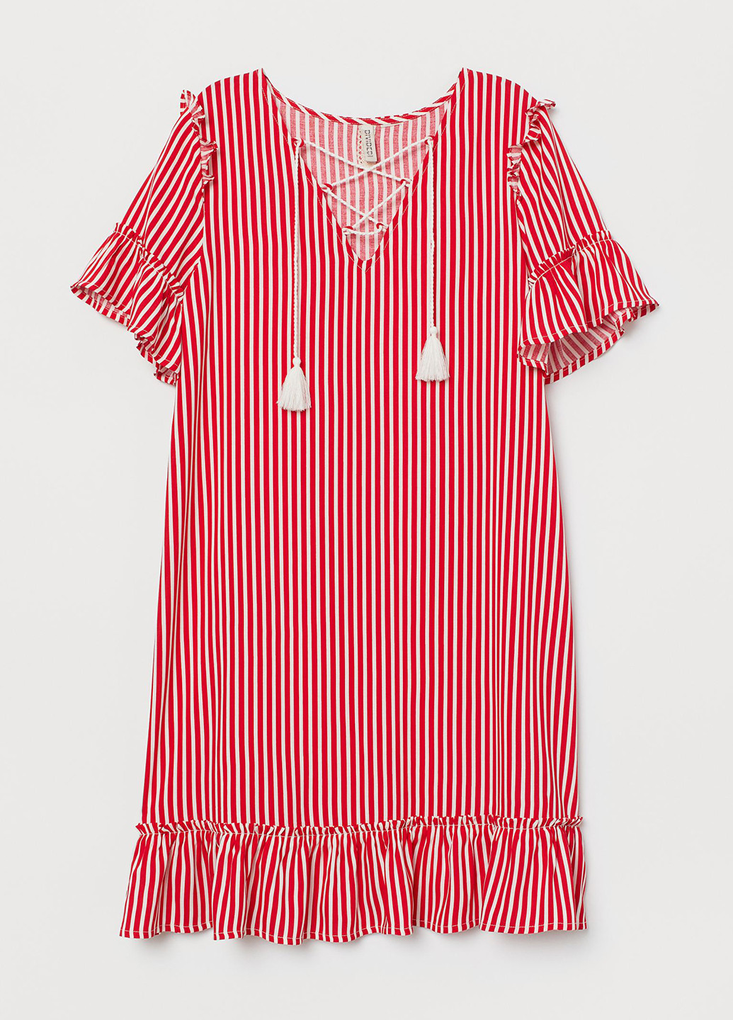Красное кэжуал платье а-силуэт H&M в полоску