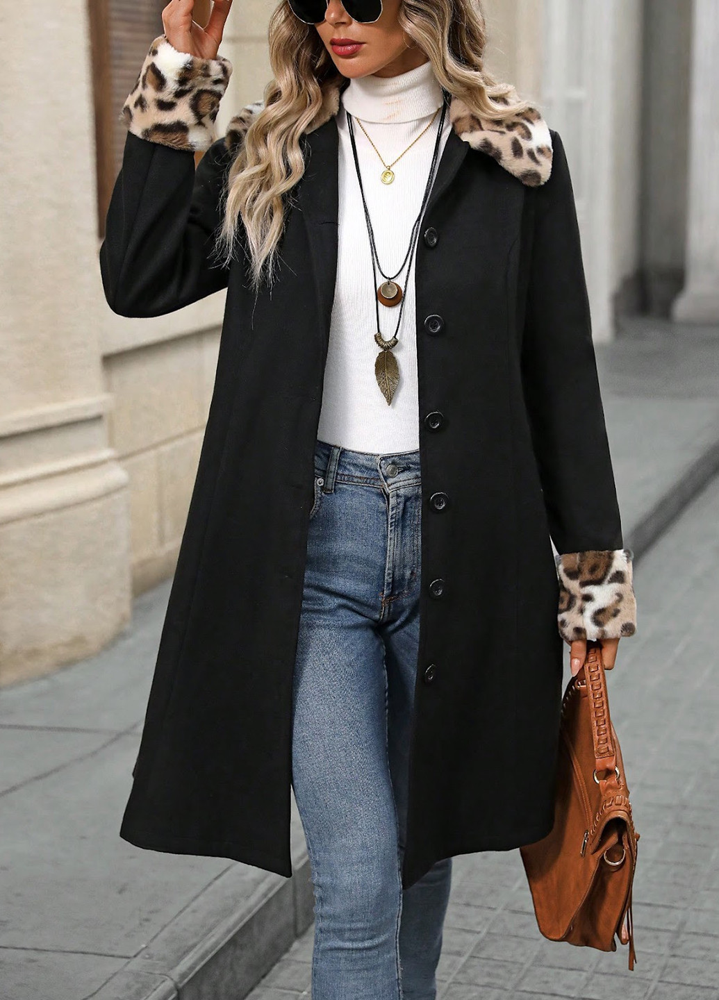 Чорне демісезонне Пальто однобортне SHEIN