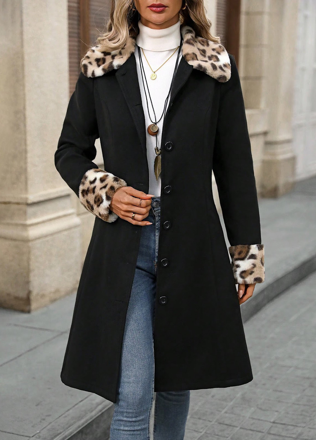 Чорне демісезонне Пальто однобортне SHEIN