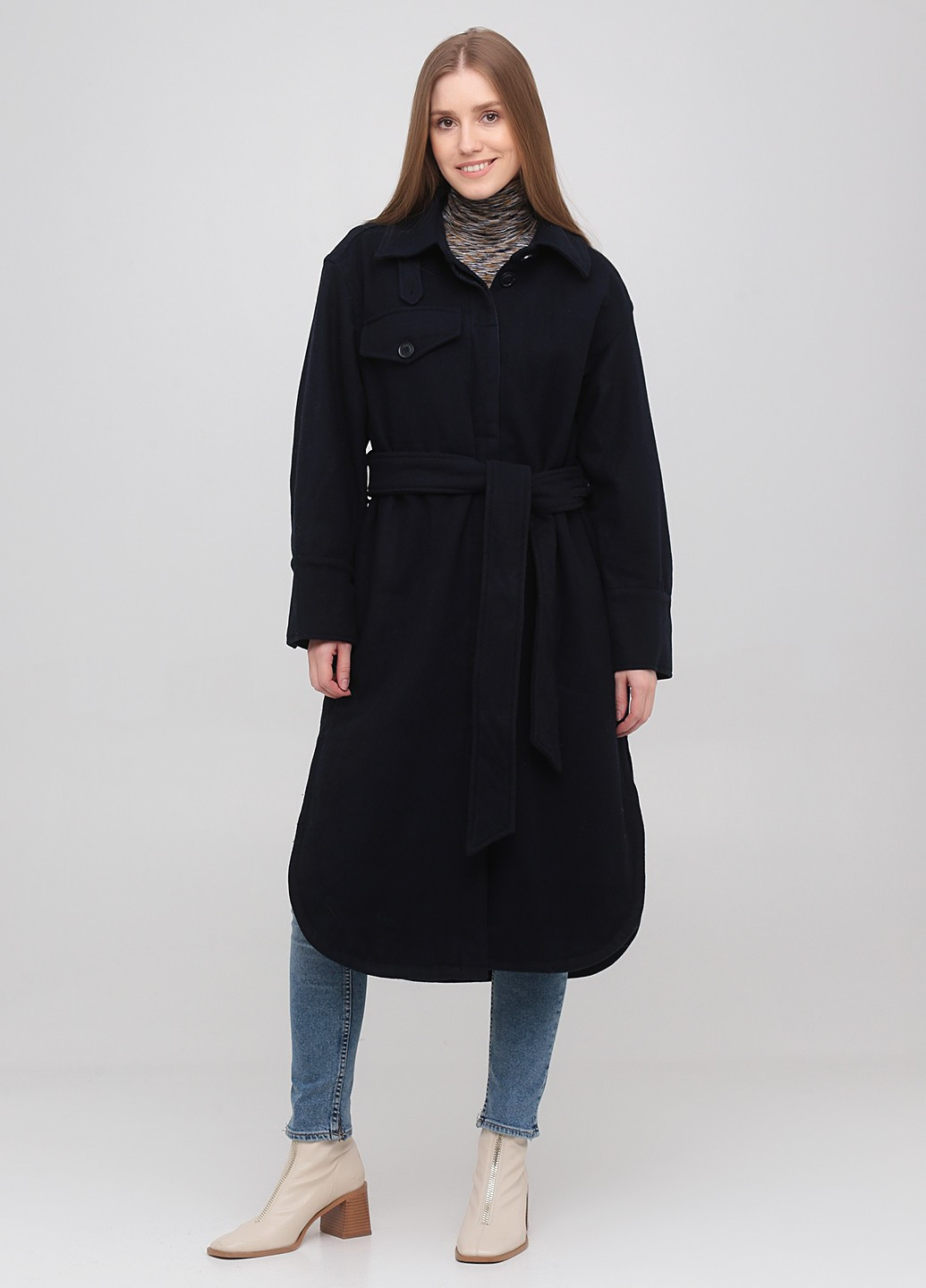 Темно-синее демисезонное Пальто однобортное Weekday
