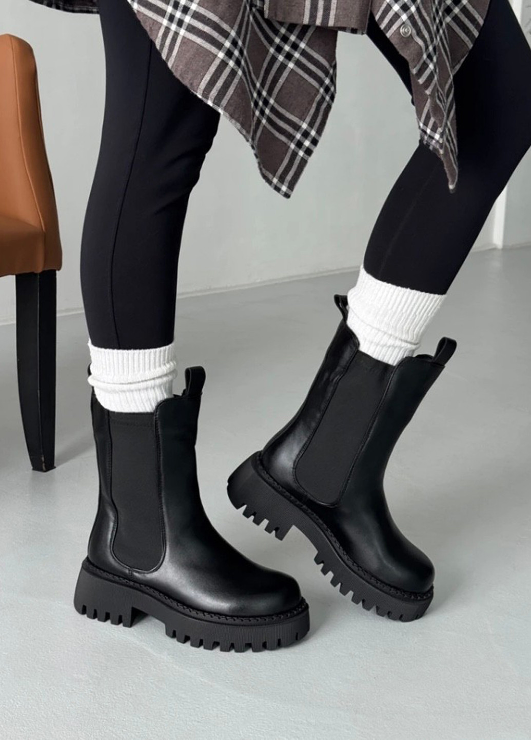 Зимние ботинки челси Meideli на тракторной подошве из искусственной кожи