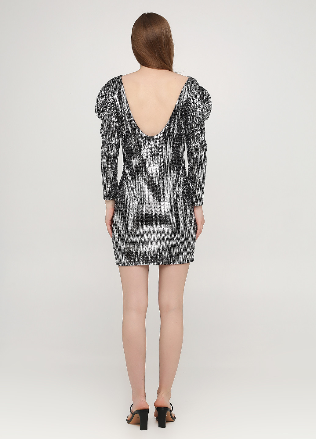 Срібна коктейльна сукня з відкритою спиною New Style однотонна