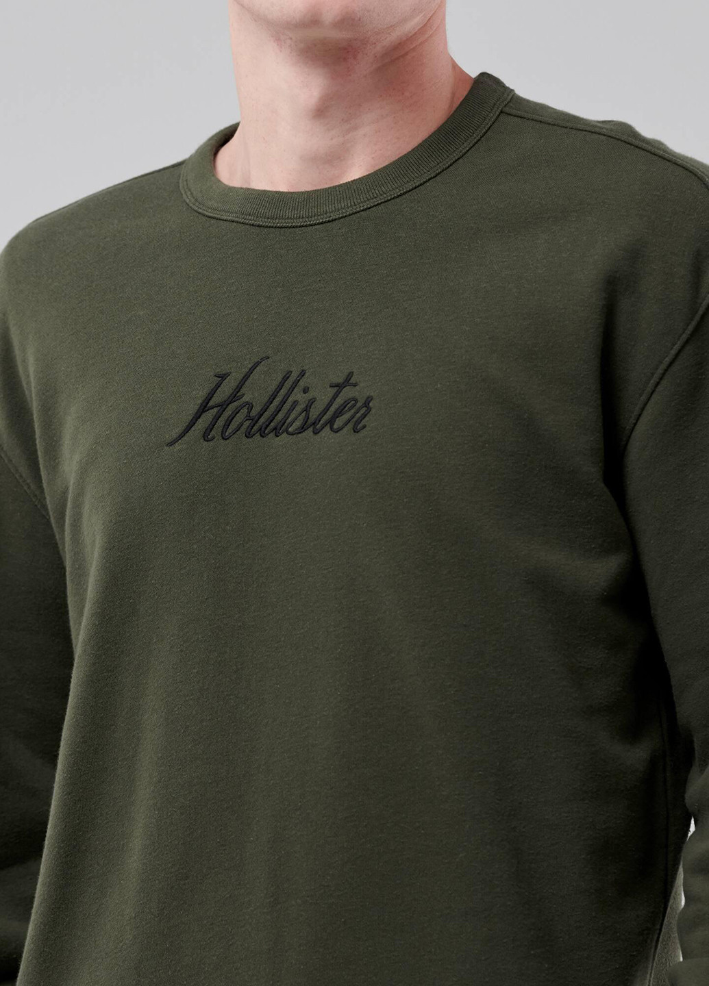 Свитшот Hollister - Прямой крой однотонный оливковый кэжуал хлопок - (251851161)