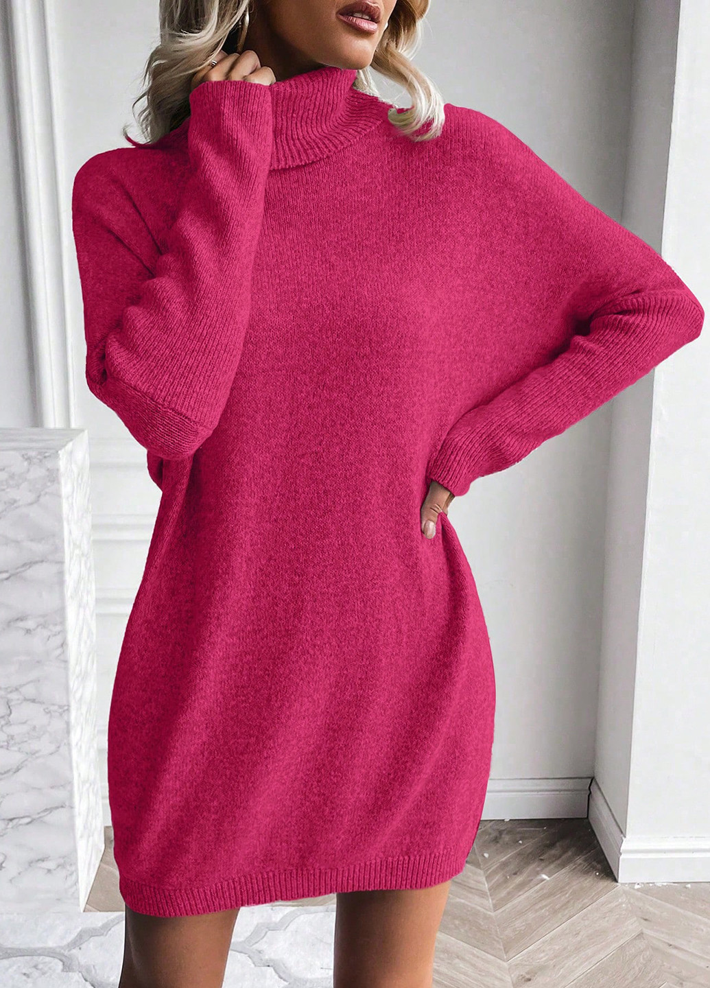 Фуксинова (кольору Фукія) кежуал сукня сукня светр SHEIN однотонна