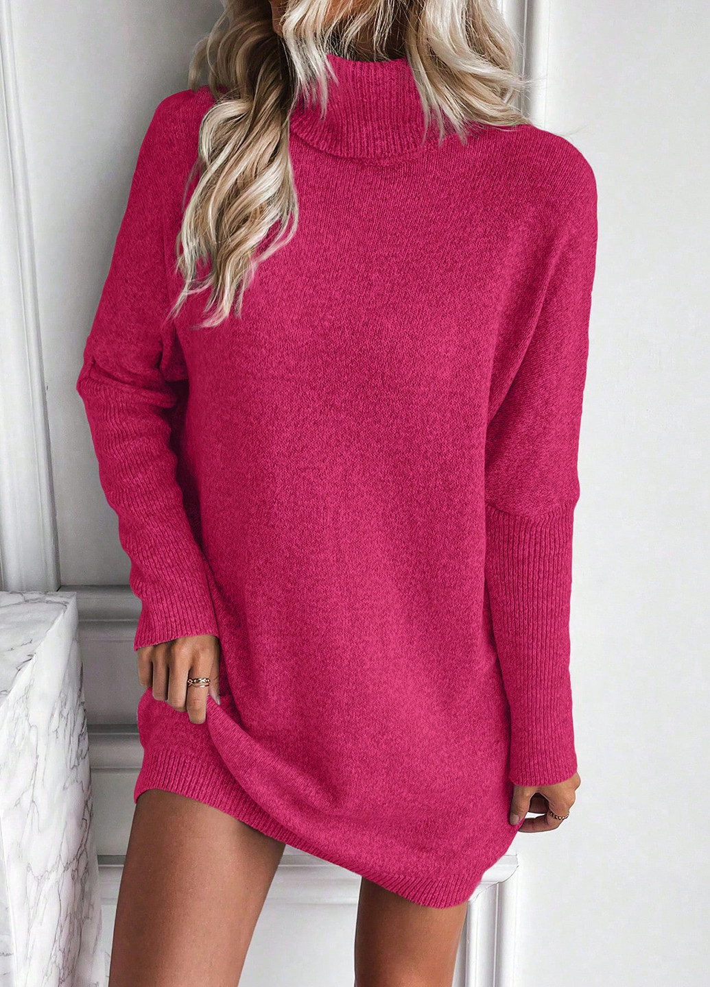 Фуксинова (кольору Фукія) кежуал сукня сукня светр SHEIN однотонна